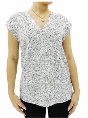 Hilary Radley White Micro-Dot V-Neck Cap Sleeve Top